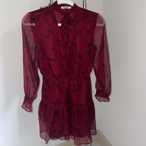 Long Sleeve Red and Black Dress with Necktie